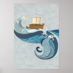 Schip tegen de golven poster