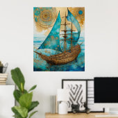 Schip tinten van blauwe poster (Thuiskantoor)