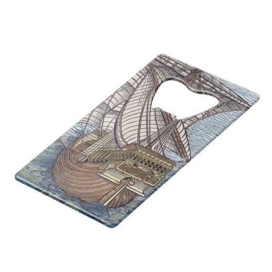 Schip van Columbus'Time' Creditkaart Flessenopener (Voorkant Gekanteld)