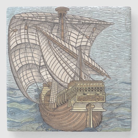 Schip van Columbus'Time' Stenen Onderzetter (Voorkant)