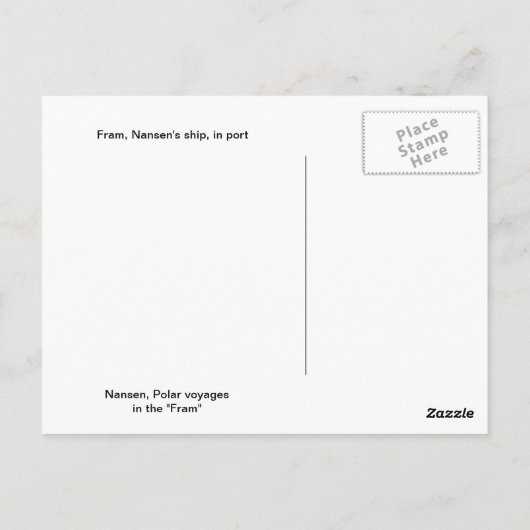 Schip van Nansen, in de haven Briefkaart (Achterkant)