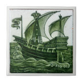 Schip van William * De Morgan Green Eggshell | Tegeltje (Voorkant)