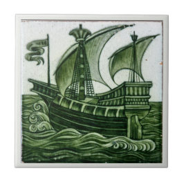Schip van William * De Morgan Green Eggshell | Tegeltje