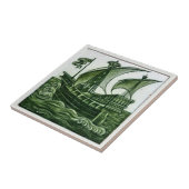 Schip van William * De Morgan Green Eggshell | Tegeltje (Zijkant)