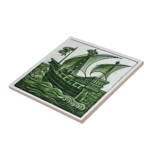 Schip van William * De Morgan Green Eggshell | Tegeltje (Zijkant)