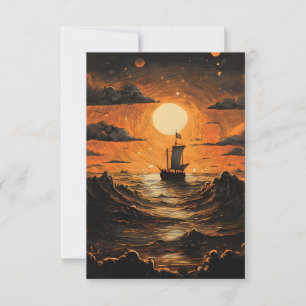 Schip varen in de nacht bedankkaart