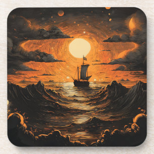 Schip varen in de nacht bier onderzetter
