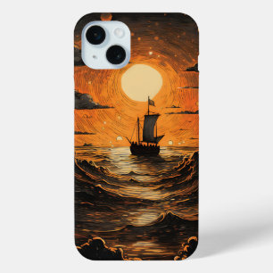 Schip varen in de nacht iPhone 15 mini hoesje