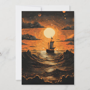 Schip varen in de nacht feestdagenkaart