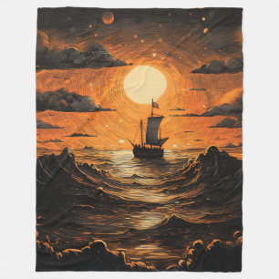 Schip varen in de nacht fleece deken