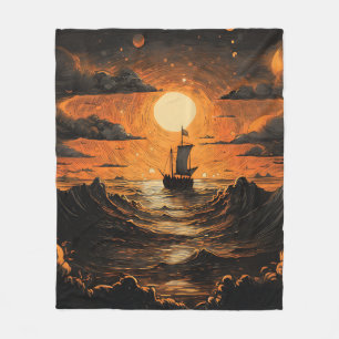 Schip varen in de nacht fleece deken