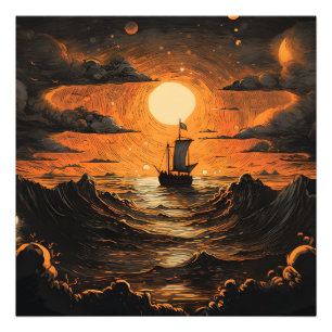 Schip varen in de nacht foto afdruk