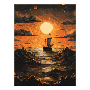 Schip varen in de nacht foto afdruk