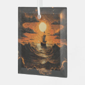 Schip varen in de nacht glas ornament (Voorkant links)