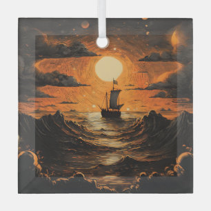 Schip varen in de nacht glas ornament