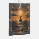 Schip varen in de nacht glas ornament (Voorkant Rechts)