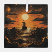 Schip varen in de nacht glas ornament (Achterkant)