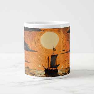 Schip varen in de nacht grote koffiekop