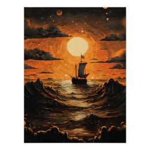 Schip varen in de nacht perfect poster