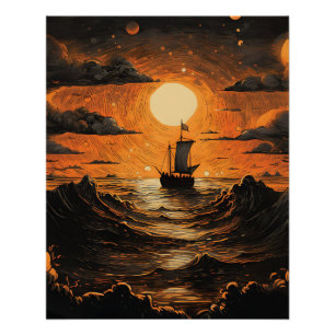 Schip varen in de nacht perfect poster