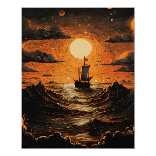 Schip varen in de nacht perfect poster (Voorkant)