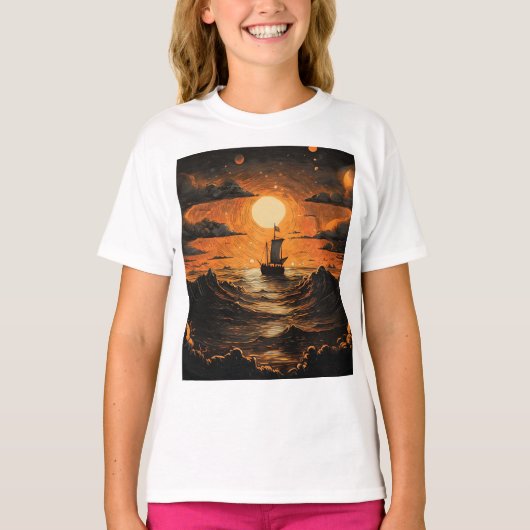 Schip varen in de nacht t-shirt (Voorkant)