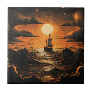 Schip varen in de nacht tegeltje
