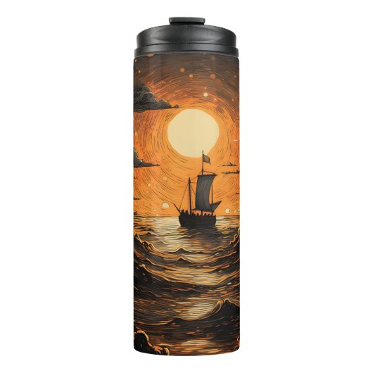 Schip varen in de nacht thermosbeker (Voorkant)