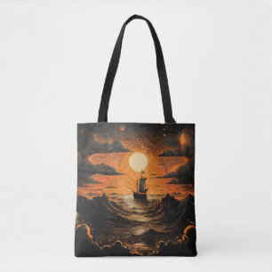 Schip varen in de nacht tote bag