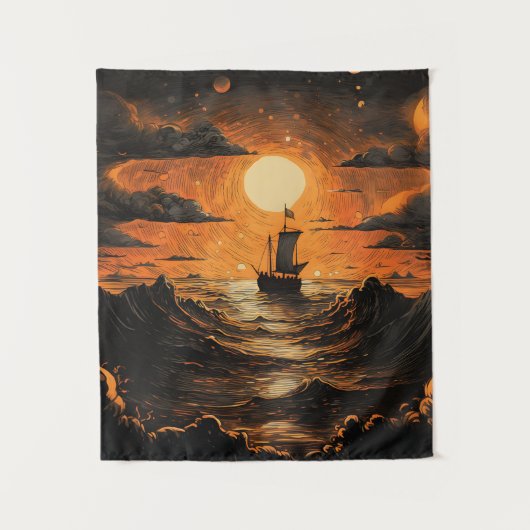 Schip varen in de nacht wandkleed (Voorkant)
