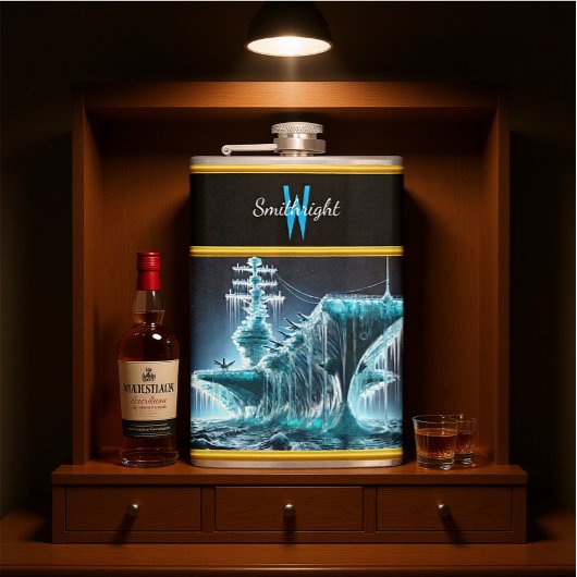 Schip verstrengeld in ijs te midden van een nachte heupfles