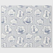 Schip voor marinethema Blauwe vuurtoren Cadeaupapier (Vlak)