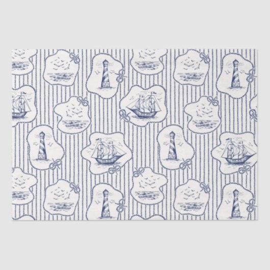 Schip voor marinethema Blauwe vuurtoren Tissuepapier (Voorkant)