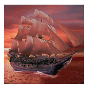 SCHIP ZEILT BIJ ZONSONDERGANG POSTER