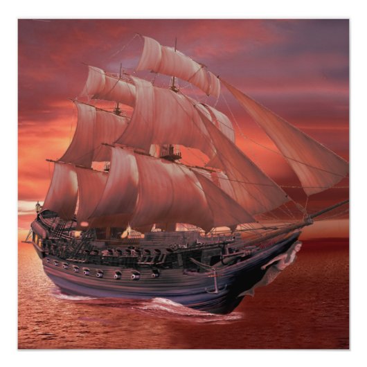 SCHIP ZEILT BIJ ZONSONDERGANG POSTER (Voorkant)