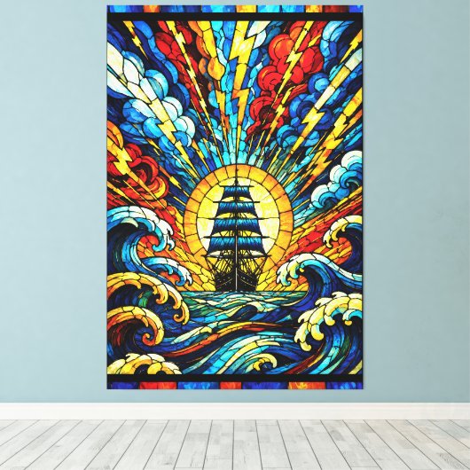 Schip Zeilt Door Storm Canvas Afdruk (Insitu (Houten vloer))