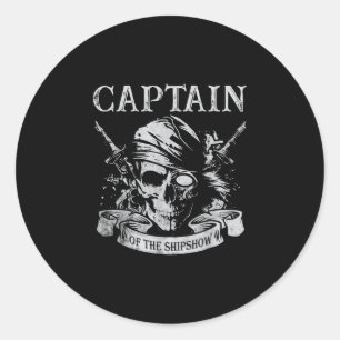 Schipper van het schipshow grappige piraat kapitei ronde sticker