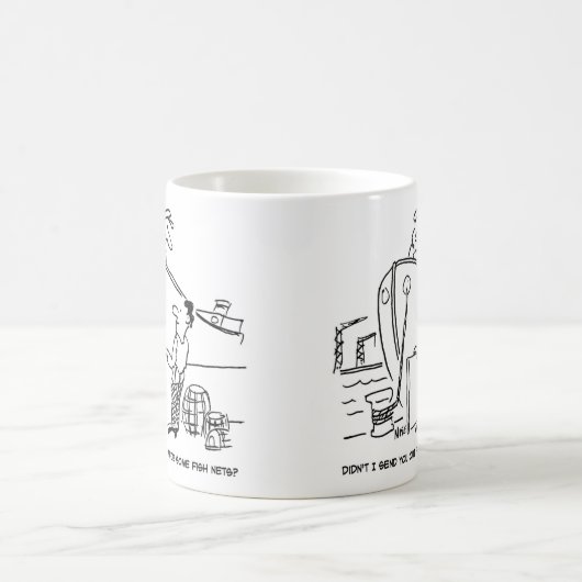 Schipper vraagt bemanningslid om visnetten te verp koffiemok (Center)