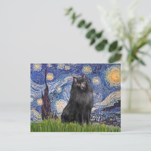 Schipperke 2 - Sterrennacht Briefkaart (Staand voorkant)