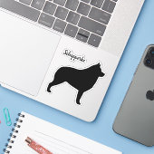 Schipperke Black Dog Silhouette Vinyl Sticker (Laptop met iPhone)