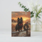 Schipperke Dog Rustic Winter Sunset Briefkaart (Staand voorkant)