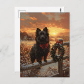 Schipperke Dog Rustic Winter Sunset Briefkaart (Voorkant / Achterkant)