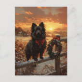Schipperke Dog Rustic Winter Sunset Briefkaart (Voorkant)