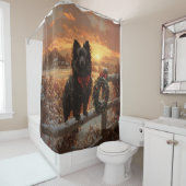 Schipperke Dog Rustic Winter Sunset Douchegordijn (In situ)