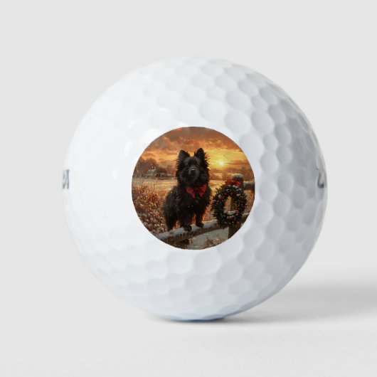 Schipperke Dog Rustic Winter Sunset Golfballen (Voorkant)