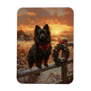 Schipperke Dog Rustic Winter Sunset Magneet
