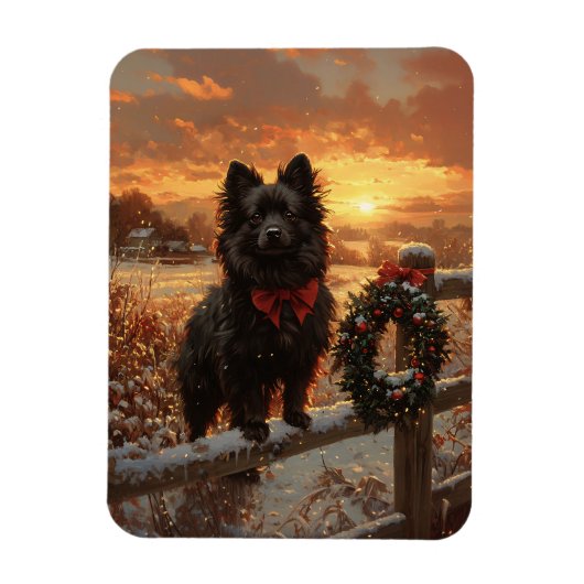 Schipperke Dog Rustic Winter Sunset Magneet (Verticaal)