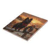 Schipperke Dog Rustic Winter Sunset Tegeltje (Zijkant)