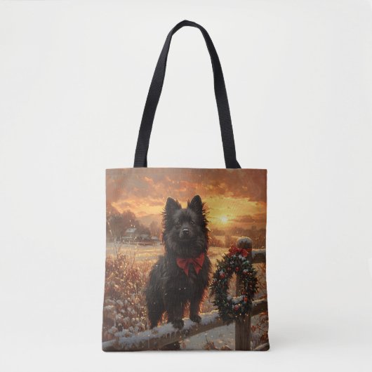 Schipperke Dog Rustic Winter Sunset Tote Bag (Voorkant)