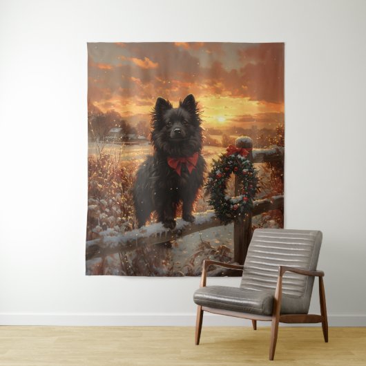 Schipperke Dog Rustic Winter Sunset Wandkleed (In situ)